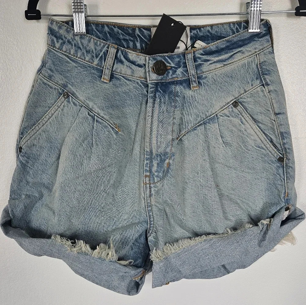 One Teaspoon Distressed Denim Shorts Light Wash Cuffed Raw Hem Women Size 25 NWT